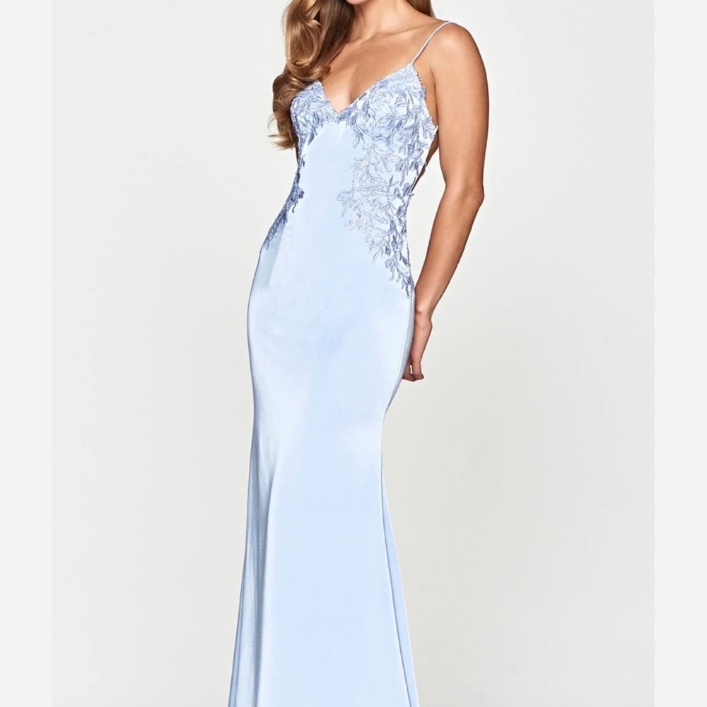 Faviana Blue Embellished Sleeveless Gown